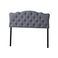 Baxton Studio BBT6503-Grey-Queen HB Rita Modern and Contemporary Queen Size Grey Fabric Upholstered Button-tufted Scalloped Headboard